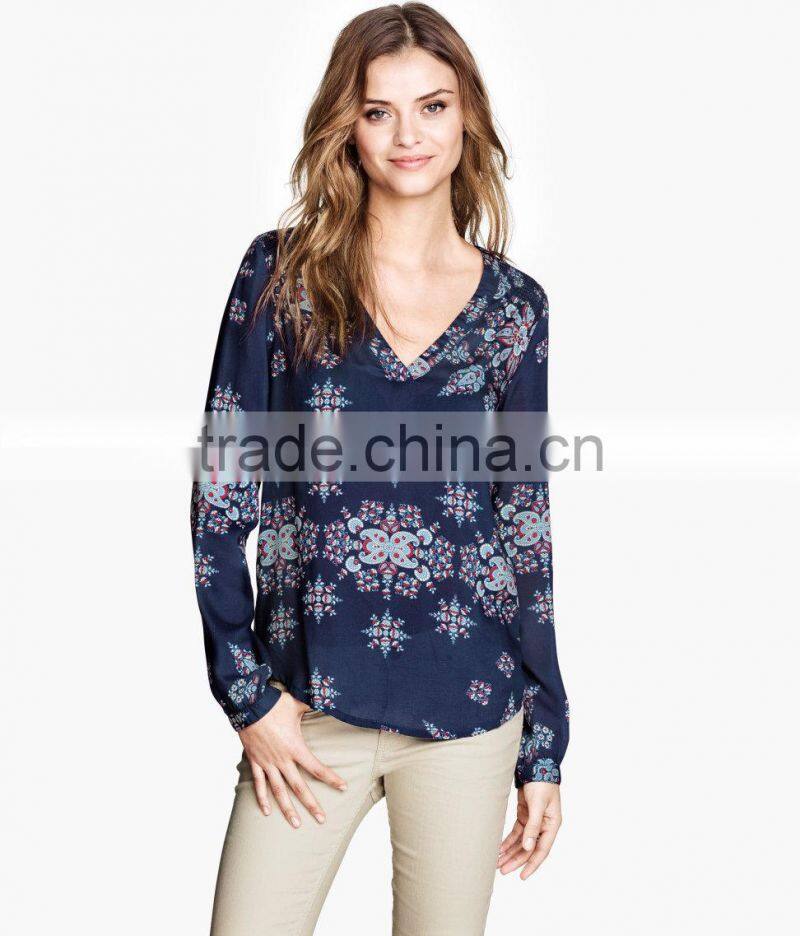 Ladies Long Sleeve V-Neck Blouse