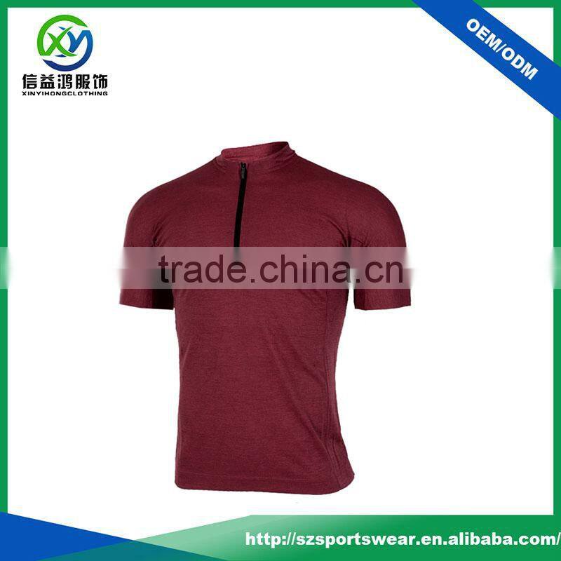 Zipper design round neck Polyester blend cotton deep Red mens polo shirt