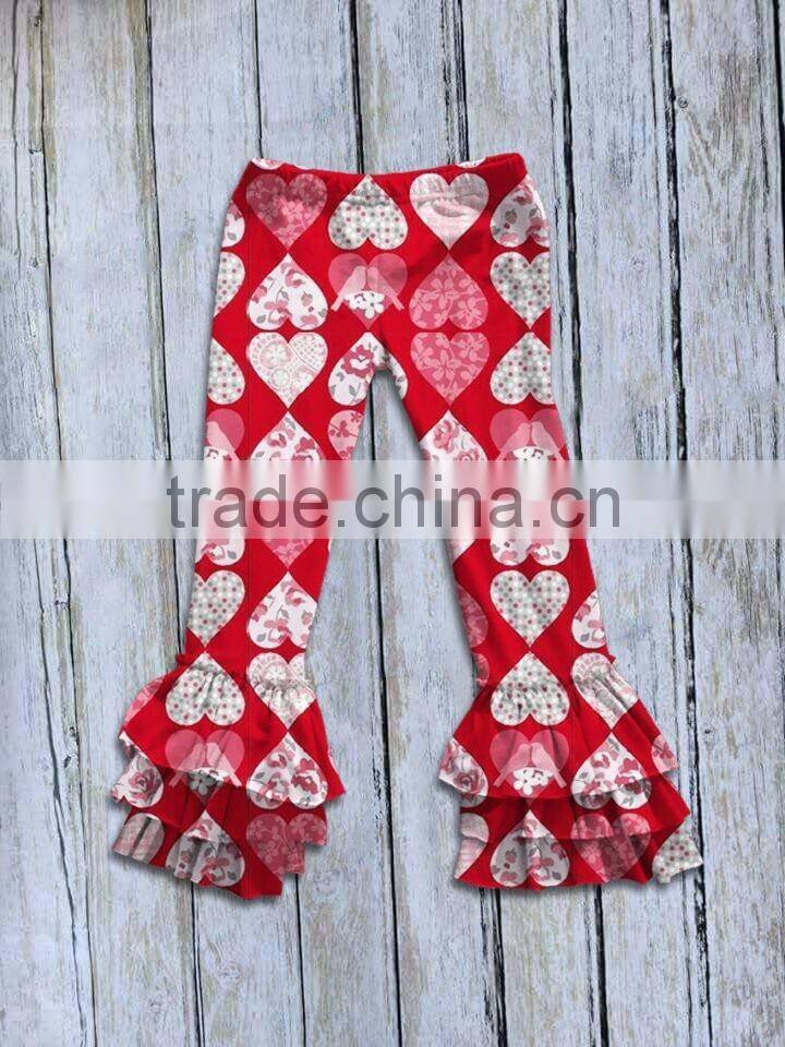 Persnickety Valentine Hearts Pattern Shirts And Pant Triple Ruffle Pants Children Clothes Sets Girls Boutique Clothing
