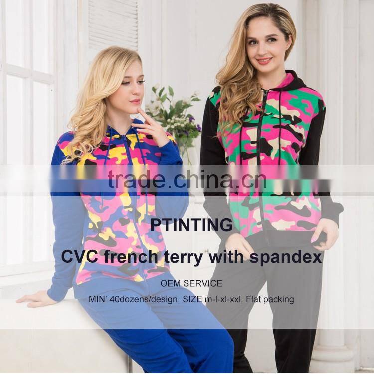 Fancy colorful leopard printing family pajamas with zip + hood design winter women pajamas set OEM