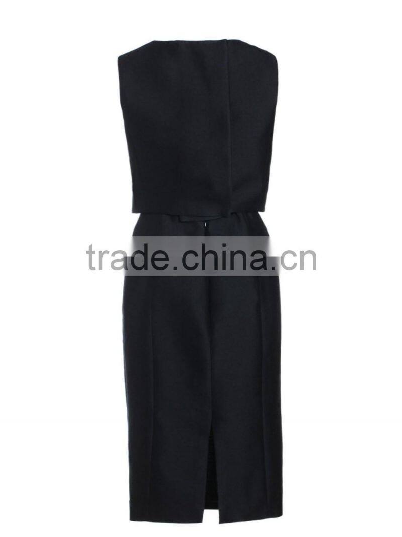 Office ladies simple blank yellow/black back split carrer formal dresses