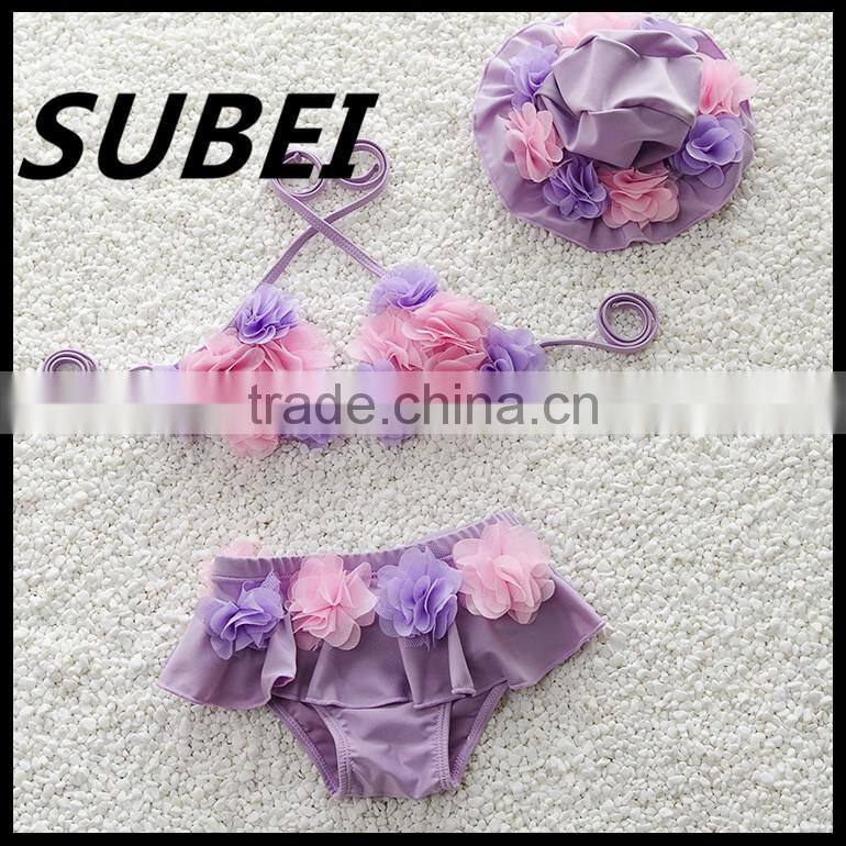 2016 new Korean children swimwear girls swimwear bikini swimsuit baby baby with a waterproof cap