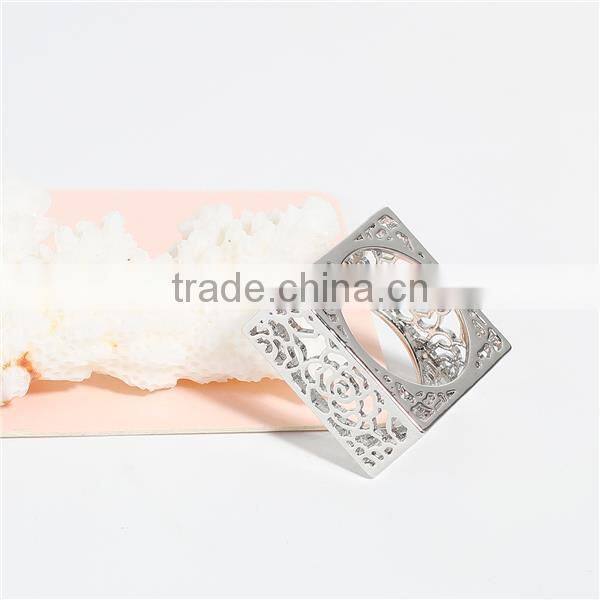 Hot Sale Silver Tone Hollow Square Rose Flower Copper Unadjustable Rings