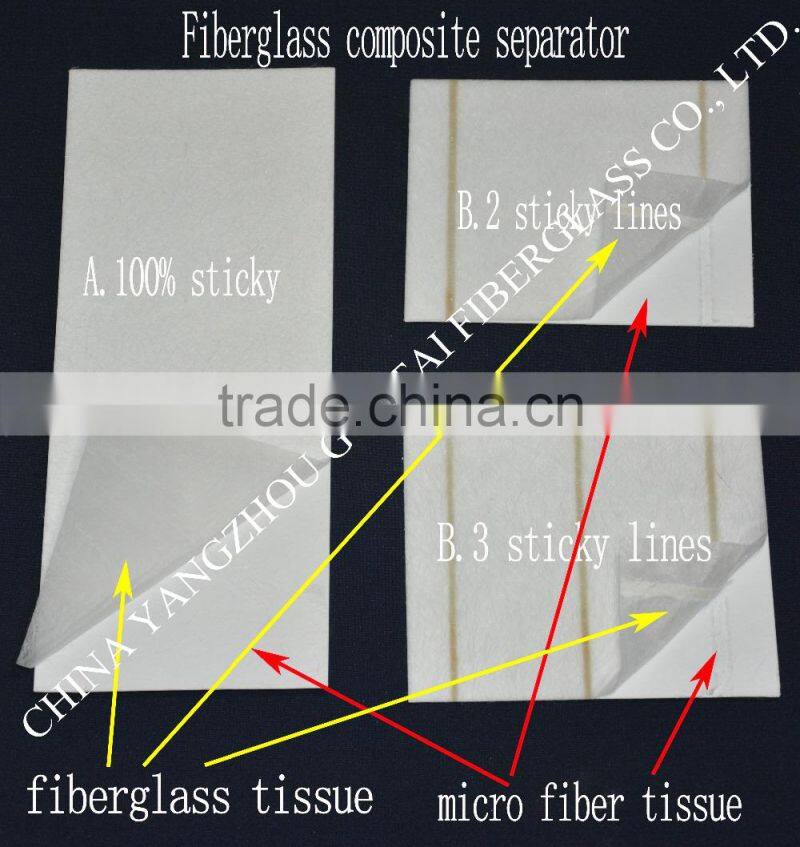 sticky composite fiberglass battery separator