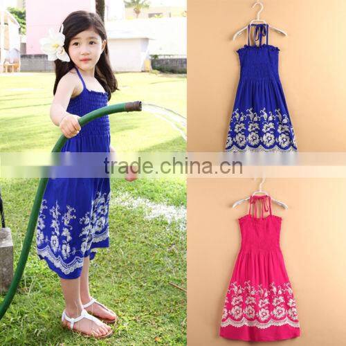 2014 new designed halter dresses girls embroidery dress wholesale