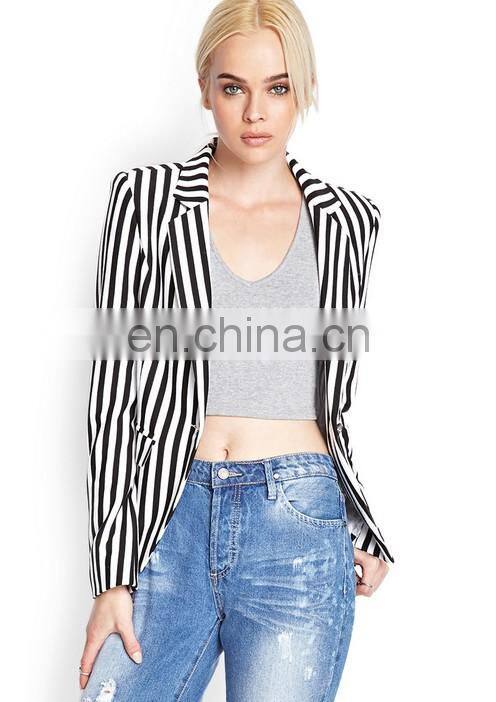 ladies OEM jacket light long style black and white stripe women blazer