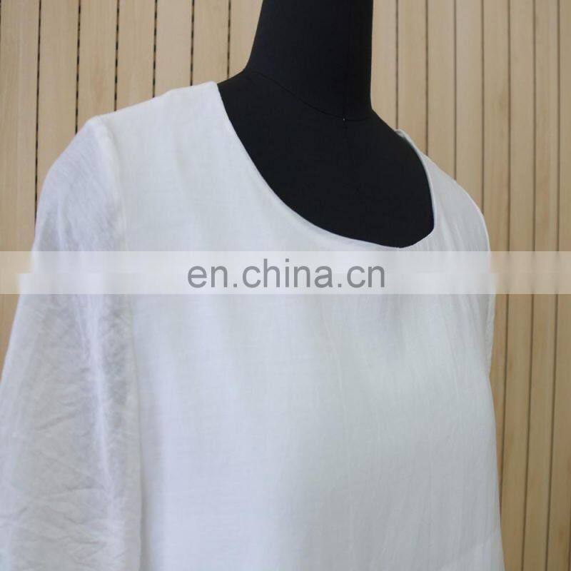women hot sale flounce hem white 3/4 sleeve double layer blouse