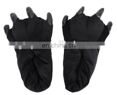 Black color Plush animals paw slippers Warm paw shoes