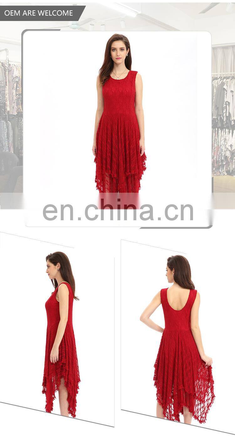 Fashion Hot Sale Red Elegant Tunic Women Lace Dress With Halter