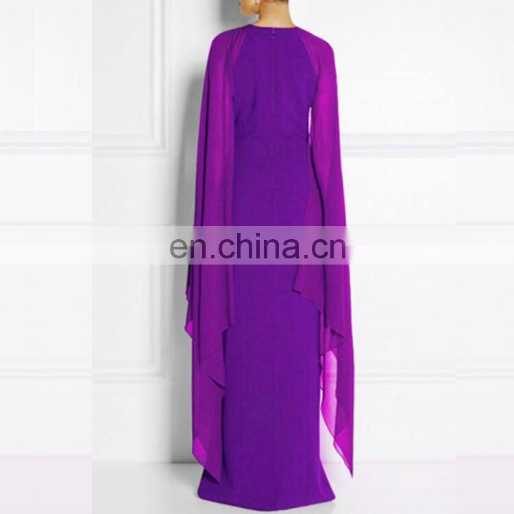Fashion Chiffon Maxi Dress Solid Round Neck Batwing Sleeve High Slit Prom Dress