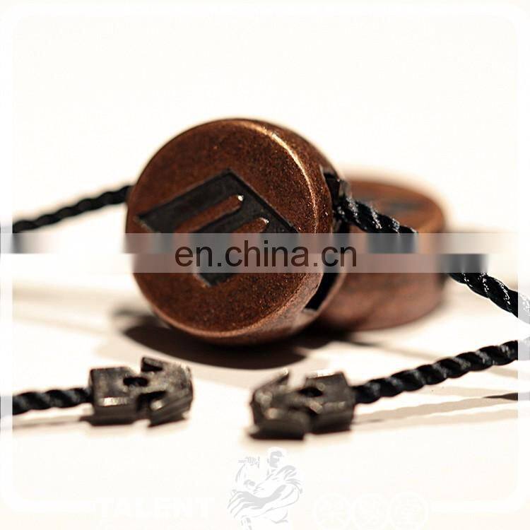 custom private engraved brand name logo printed string seal metal hang tag