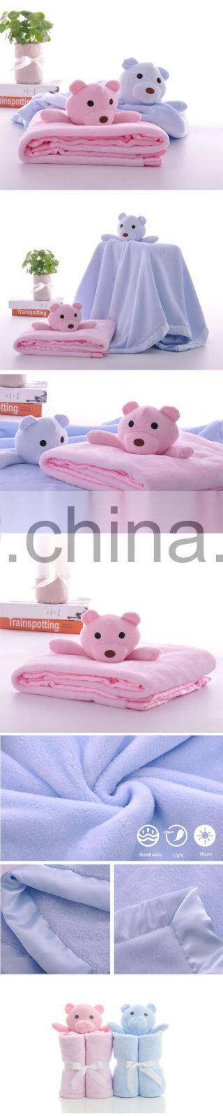 Plush Gift Bear Head Coral Fleece Baby Soothe Blanket For Newborn