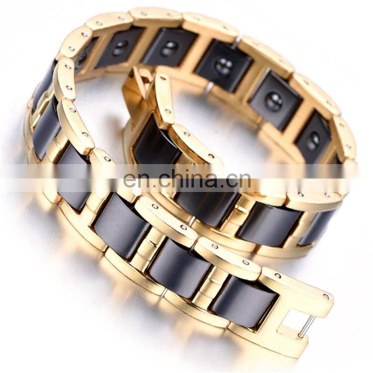 Gold Tungsten And Ceramics Carbide Magnetic Therapy Link Bracelet for Arthritis Pain Relief