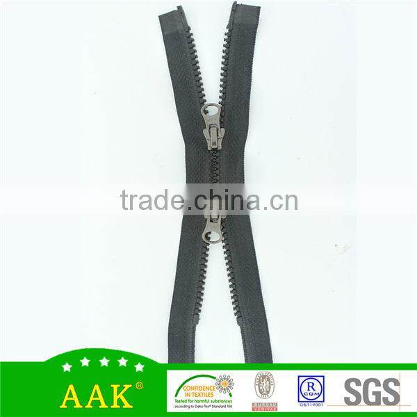 Plastic top stopper Grey tape open end X type zipper for jacket outwear