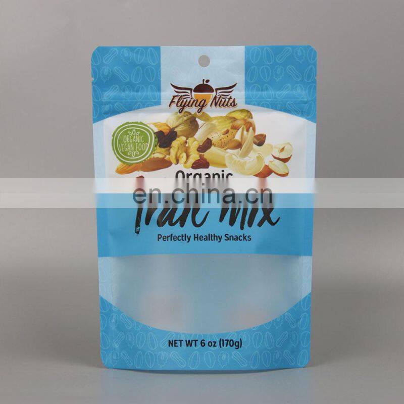 Custom printed Resealable transparent matte polyester film plastic packaging food bag with zipper