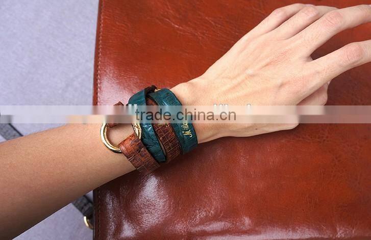 Personality High Feshion Genuine Leather Crocodile Parttern Crack Vintage Retro Style Hand Make Bracelet for mens