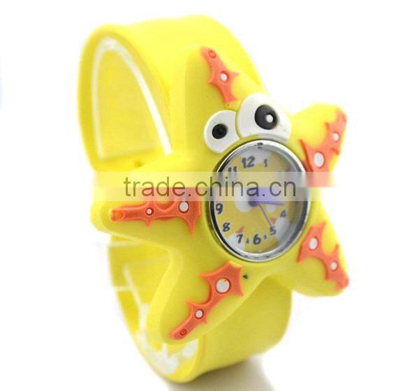 cute starfish slap watch glass face quartz movt silicone strap long strap wrist watch