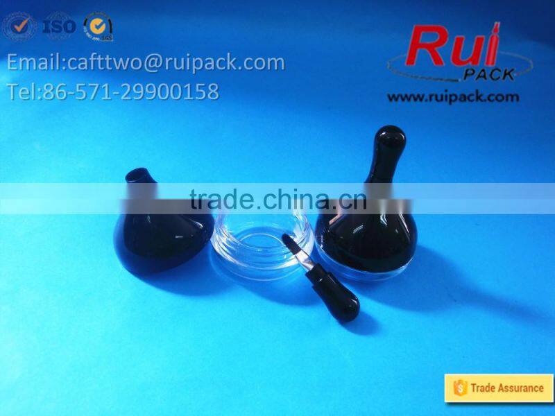 Plastic transparent lip gloss jar with mini bursh, black clear lip cream case/container