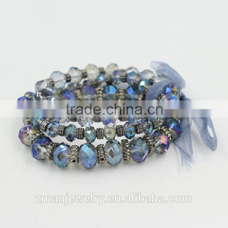 Handmade Multilayer Colorful Glass Bead With Ribbon Fashion Bracelet