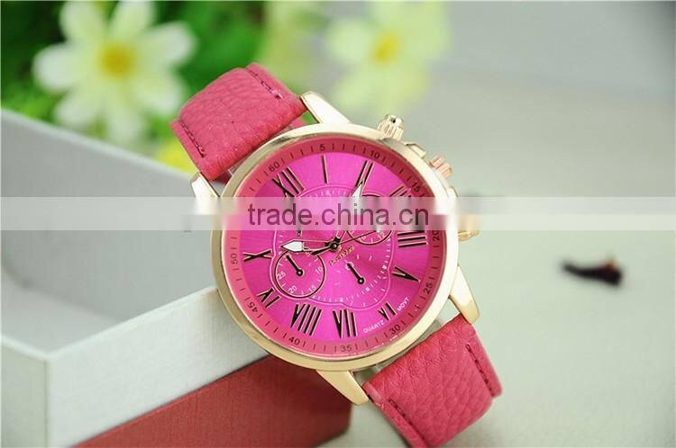 2016 New Leather Geneva Watches Women Dress Quartz Roman Style Leather Wristwatch Hot Sale Lady Watches
