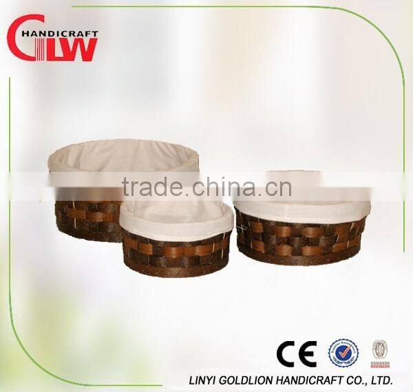 Set of 3 rectangular wood chip storage basket