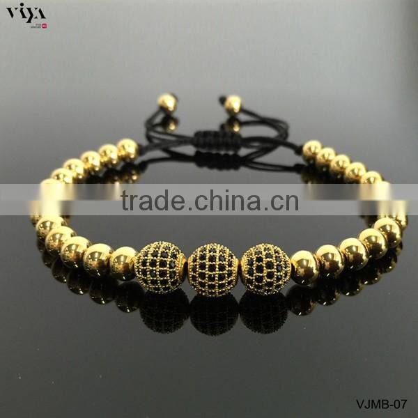 2016 Newest Gold Bead Bracelet With Black Lava Bead Elastic Buddha Bead Rosary Bracelet