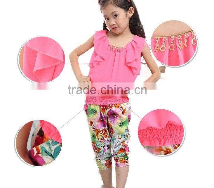 2013 summer new arrvial, teen girl chiffon clothes set, 7 to 12Y fashion girl suits