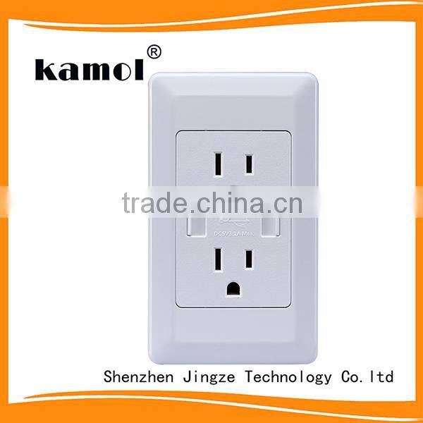 best quality smart app female unique design America Mexico standard Double USB socket power outlet charger receptacle with 5V 3A