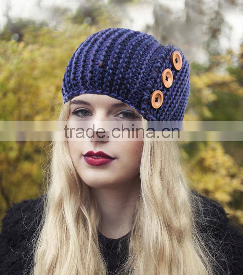Fashion Trendy Girls Headband with Buttons Knitting Hair Accessories for women