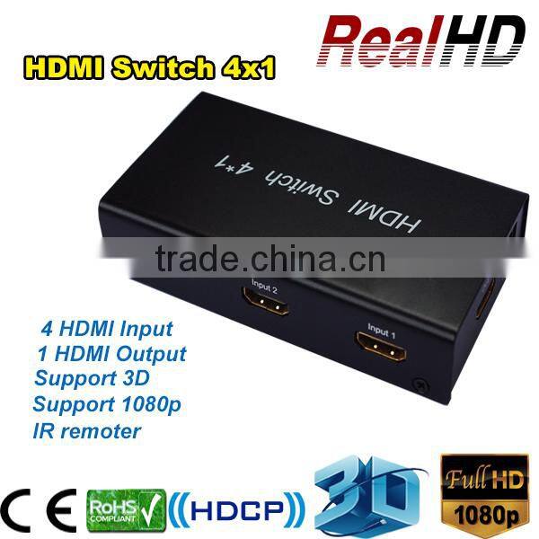 2016 China Latest V1.3 Mini 4x1 HDMI Switcher Cable with IR & Power Cable