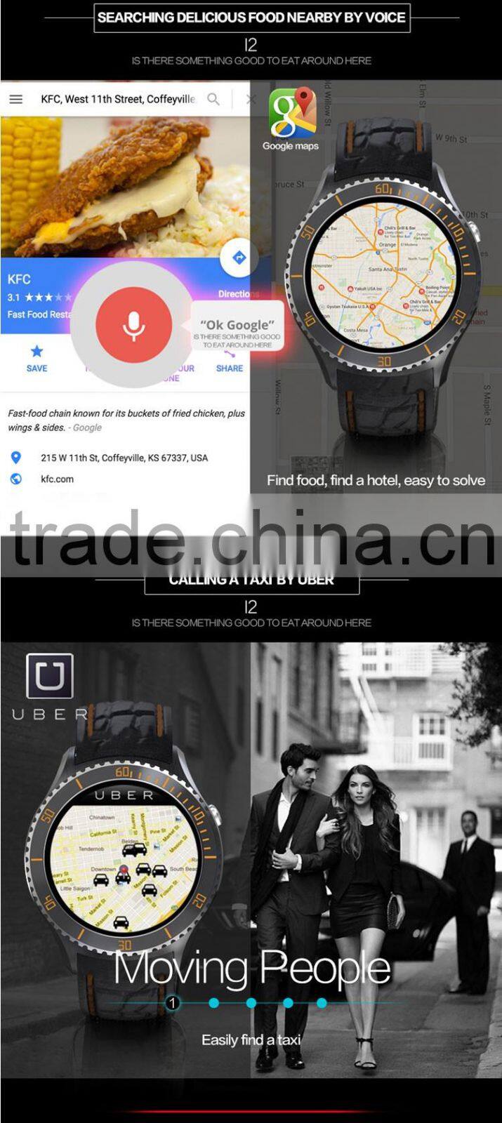 I2 MTK6580 1.33" TFT capacitance screen android 5.1 3g wifi watch with turnable watch frame