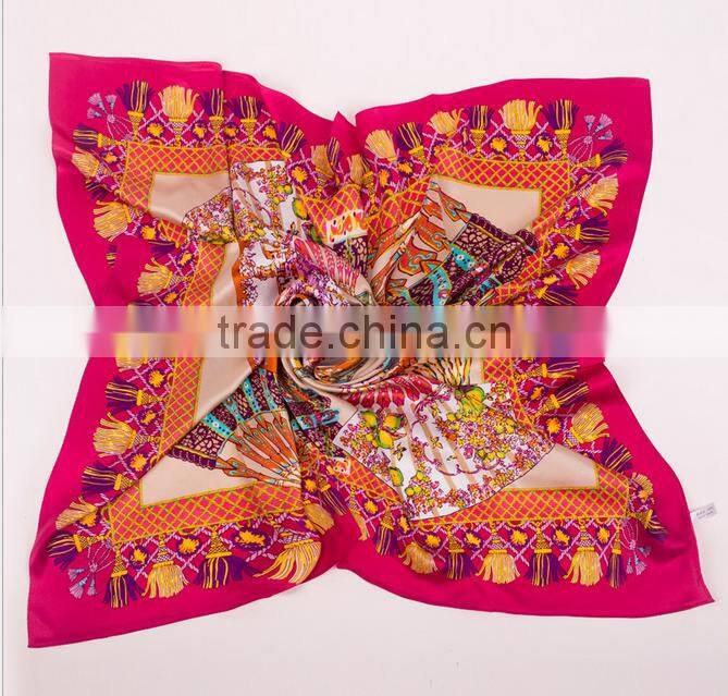 110*110cm women's digital printed crepe satin large square silk scarf ,fashionable hijab scarf