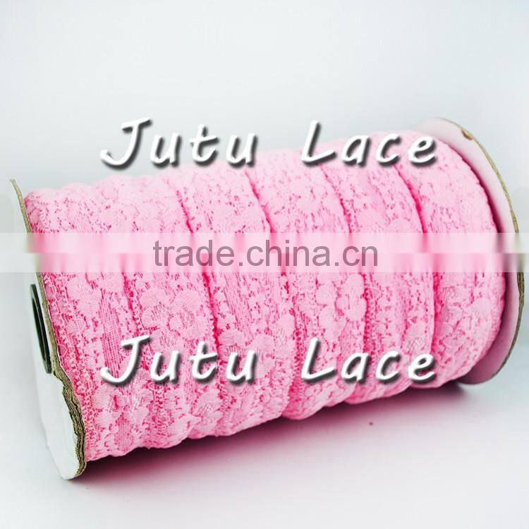 Pink+Lace Elastic - 1" wide - Stretch lace trim for baby headbands - Lace Elastic by the Yard