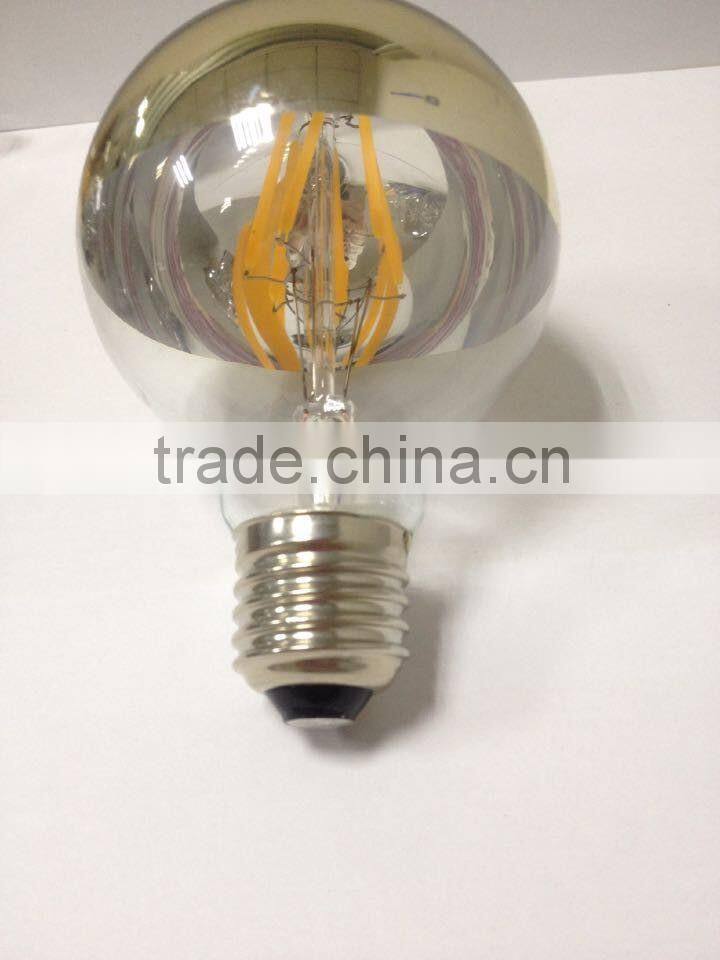 G125 led Filament bulb globe light half silvery chrome/mirror reflector 4watt 6w 8w e26/e27 b22 120v 230v
