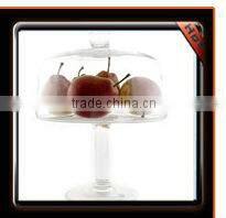 Handcut Spray Red Colored Glass Cake Plate with Clear Stand