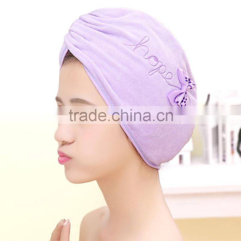 China supply Popular Ultra Absorbent microfiber hair towel turban with embroidery logo