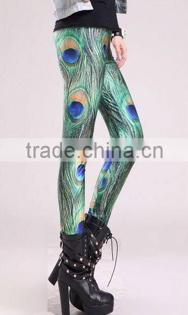 2014 Fashion Princess Digital Printing Stretch Peacock Spandex Fabric Legging