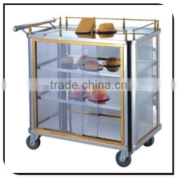 All steel snack car hotel service stainless steel trolley service designs trolley with glasses