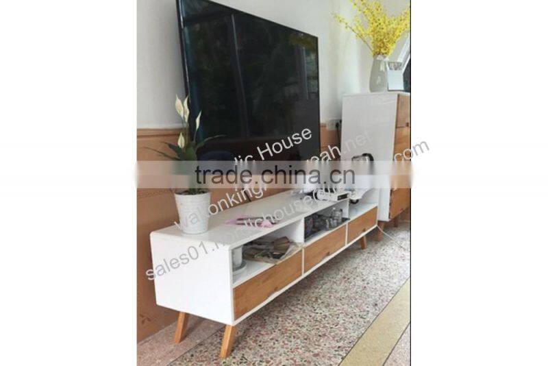 Best sell!! Scandinavian style, white paint carcass, oak drawer front, Swedish design TV stand