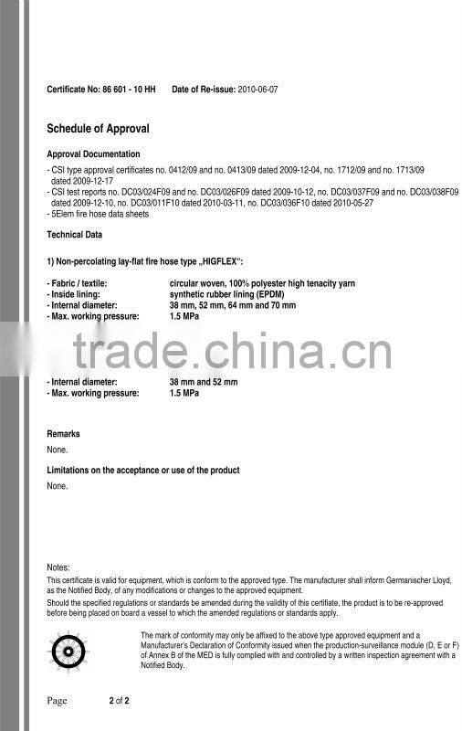 2009/26/EC EN 14540 Fire Hose with brass or alumium fire coupling