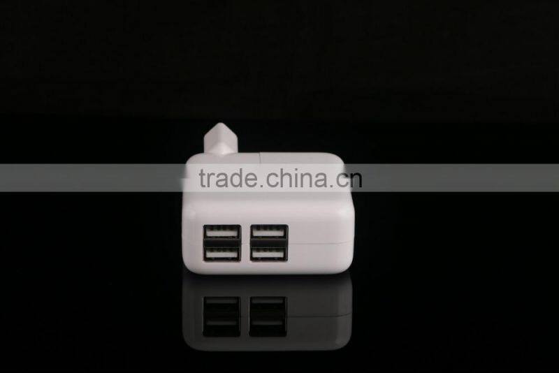 4-Port 5V/4A Compact USB Wall Charger/Portable Charger All-In-One Travel Charger for iPhone, iPad, iPod, Smartphones, 5V Tablets