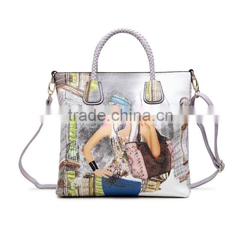 Latest design ladies custom printed tote handbag from dongguan factory