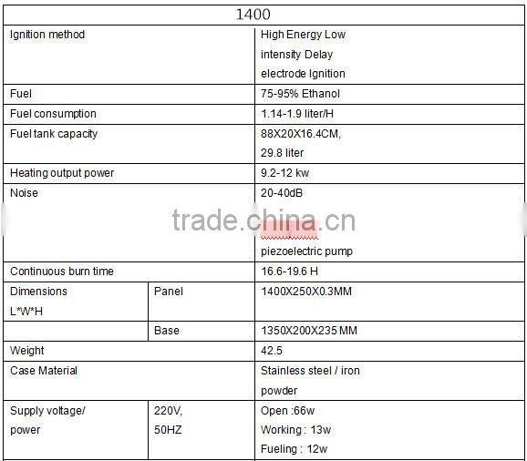 China 1400X250X235mm intelligent indoor alcohol fireplace