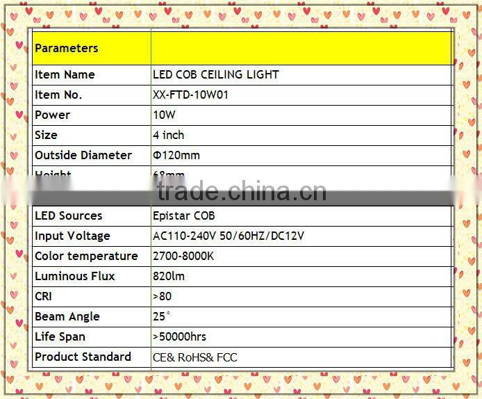 High Brightness 230V 10W cob led suspended ceiling lighting