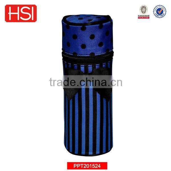 wholesale cylinder fabric pencil case with ribbon for high school students