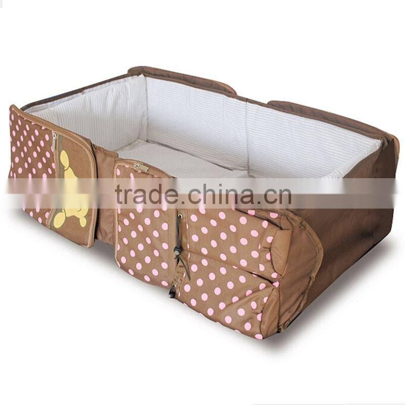 polyester with dot printing foldable travel diaper bags/ baby travel cot