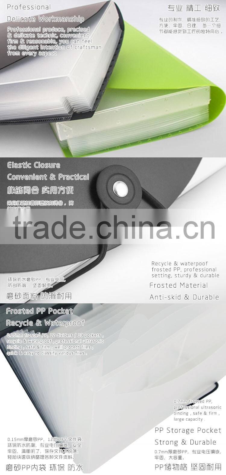 Eco-friendly PP Plastic Expanding File Wallet Case Expandable Document Bag