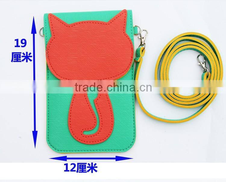 Lovely design cell phone credit card holder in PU material, 2 credit card pocket in back