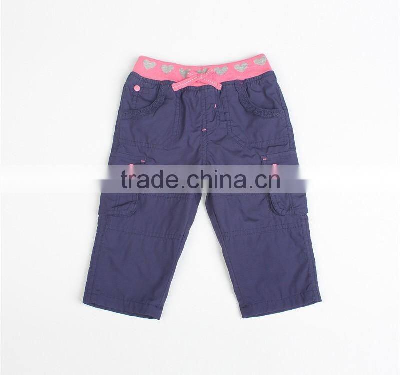 jacquard rib waist band cotton cargo pants for girls