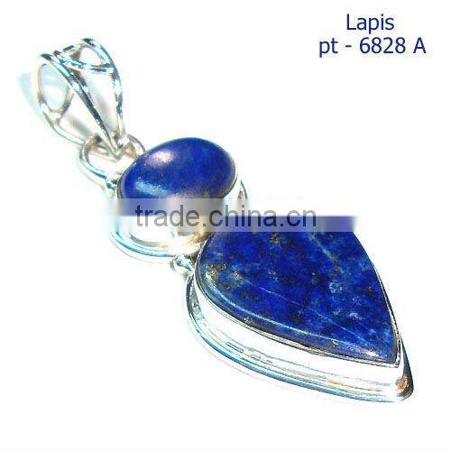 925 Sterling Silver Blue Lapis Lazuli Cabochon Stone Pendant